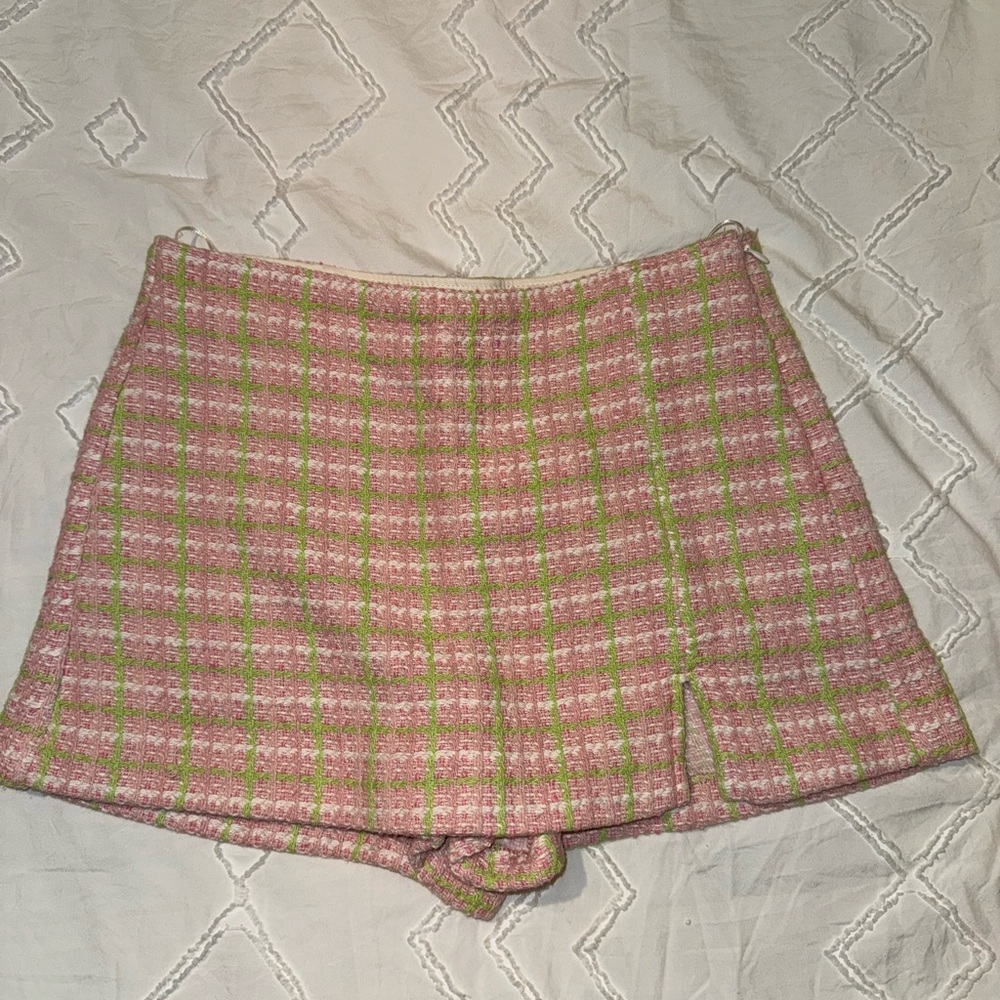 Zara Pink and Green Tweed Skirt